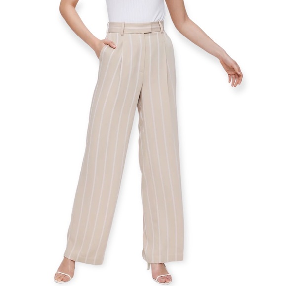 Aritzia Babaton Sidiki Cream Linen Wide Leg High Rise Pant size 2 - Picture 2 of 16